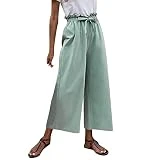 2023 Pantalones Mujer Talla Grande Lino de Algodón Elegante Pantalón Casual de Color Liso y Cintura Alta Suelto bolsillo Pantalón original Casual Fiesta Pants for Women Smocked Elastic Cintura