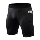 Ruowuhen Mallas Cortas Running Hombre Secado Rápido con Bolsillo, Pantalones Cortos de Compresión para Correr Gimnasio Fitness Gym Negro XXL