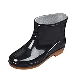 Zapatos de mujer ancho H negro de tacón bajo hebilla botas medias zapatos de lluvia botas redondas de mujer zapatos de mujer de primavera zapatos de mujer, Negro , 39 EU