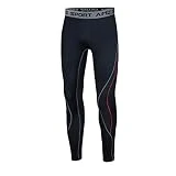 AMZSPORT Leggings Deportivos Hombre, Pantalones Compresión Secado Rápido Mallas Largas para Running Fitness Yoga, Negro-Rojo-XL