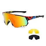 Long Keeper Gafas Ciclismo Hombres Mujeres Gafas de Sol Deportivas Polarizadas Gafas Bicicleta con 3 Lentes Intercambiables para Corriendo MTB (Marcos de colores/Rojo)