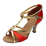 Zapatos de tacón de cuña para mujer, zapatos de boda, zapatos de danza, bailando latinoamericano, fiesta, satén, tango, med, tacones para mujer, zapatos casuales, zapatos cálidos para mujer, rojo, 41