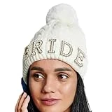 FENOHREFE Gorro de punto para mujer, resistente al viento, gorro de invierno holgado con perlas para novia, gorro para mantener el calor, esquí, ciclismo, blanco, 5-6