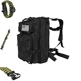 EIGU Mochila Backpack Táctica Militar Negra Compacta Capacidad 30L Impermeable Molle Nylon 600D Múltiples Bolsillos Ideal para Viaje, Senderismo, Gimnasio, Trekking Outdoor y más