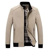 OWLKAY Men Jacket Slim Fit Stand-Up Collar Men Solid Color Work Jacket Casual Fashion Men All-Match Transitional Jacket Youth Classic Men Trend Outdoor Jackets B-Khaki 3XL