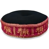 livasia cojín de meditación con seda tailandesa, Cojín de yoga bordado kapok, Puff, Cojín de suelo yoga meditación zen, Cojín para jardín/balcón, Zafu Ø 44x15cm (Negro/Rosa/Elefantes Seda)