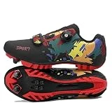Hixingo Zapatilla de Ciclismo Hombre, Mujer Graffiti Colorido Impresión Zapatos Bicicleta de Montaña Exterior MTB Compatibles con SPD Lock System, Zapatillas de Ciclismo Unisex Adulto