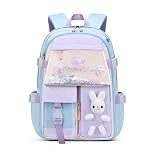 zeizafa Mochila para niños, linda mochila escolar ligera para estudiantes de primaria, mujeres, mochila de viaje, decoración de lentejuelas, azul, Size reference picture