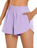 CRZ YOGA Shorts de Running con Delfines de Cintura Alta para Mujer Morado Claro 40