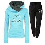 riou 2023 Chándal Mujer Completo Invierno Original, Divertido Estampado Conjunto Ropa de Deportivo 2 Piezas Sudadera con Capucha Manga Larga y Pantalón Jogger para Fitness Jogging S-XXL