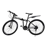 Lightakai Bicicleta de montaña, 26 pulgadas, 21 velocidades, para adultos, plegable, bicicleta de montaña, freno de disco, cambio de mano, suspensión completa, para niños, niñas, mujeres y hombres
