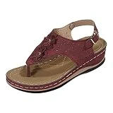 TEELONG Sandalias de vestir estilo bohemio con diamantes de imitación para mujer, cómodas sandalias romanas con punta abierta para mujer, Z3 Rojo, 38 EU