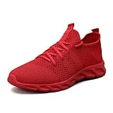 MODGE Zapatos casuales para hombre de verano para hombre, zapatos casuales ligeros, color blanco, talla grande, malla transpirable, deportes, negro, para correr (color: rojo, tamaño: 47)