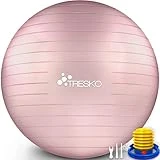 TRESKO Pelota de Gimnasia Anti-Reventones | Bola de Yoga Pilates y Ejercicio | Balón para Sentarse | Balon de Ejercicio para Fitness | 300 kg | con Bomba de Aire (Rose Gold, 65cm)