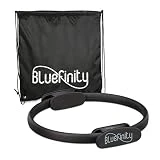 Relaxdays Bluefinity Aro Pilates con Ejercicios, Agarraderas, Acolchado, Anillo Resistencia, Yoga, Fibra de Vidrio, Ø 37cm, Negro