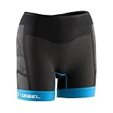 LURBEL Samba Lite Shorts W, Mallas Cortas de Correr, Mallas para Trail Running, Mallas Transpirables, Mallas Deportivas de Mujer, Mallas Anti-Olor. (Marengo-Turquesa, Mediana - M)