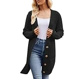OCCOKO Cárdigan de Mujer de tamaño suéteres Ligeros Cuello en V cárdigans Sueltos Prendas de Vestir de Punto Chaqueta Mujer (Black, S)