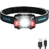 SuperFire HL06 Frontal Led Recargable, 500 Lúmenes Control de Sensor de Movimiento, Luz Frontal Cabeza Luz Roja, 5 Modos Linterna Frontal Impermeable USB, Correr, Camping, Bicicleta, Pesca