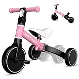 XIAPIA Bicicleta sin Pedales 5 en 1, Triciclo para Niños y Niñas de 1 2 3 4 años, Juguete Correpasillos Bebe, Triciclo Infantil para Niños de 12-48 Meses, Regalo de Cumpleaños Navidad (Rosa)