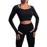 SearchI Conjuntos de Deportivos Mujer 2 Pcs Top de Manga Larga de Running Pantalones de Cintura Alta Elásticos sin Costuras,Chándales De Entrenamiento para Fitness Yoga Gimnasio Trotar(Negro,L)