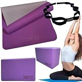 BSFIT Kit Premium Yoga Pilates Incluye 1 Esterilla TPE de 4mm + 1 Cinta Estiramiento + 2 Bloques Bricks Ladrillos