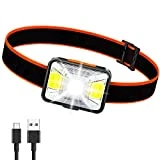 Linterna Frontal Recargable, Linternas Cabeza 1800mAh 1800 Lux Linterna Frontal LED súper brillante con 5 Modos de Luz IPX5 Linterna Frontal COB Impermeable para Camping/Ciclismo/Caza/Senderismo