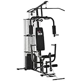 HOMCOM Multiestación Máquina de Musculación con Estribo para Piernas Placas de Peso de 45 kg Carga MAX. 120 kg para Entrenamiento Fitness en Hogar Gimnasio 150x110x210 cm Negro