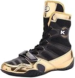 DERBUT Zapatos De Boxeo De Los Hombres Zapatos De Entrenamiento De Lucha Antideslizantes Botas De Boxeo De Cuero Antideslizante,Gold-40 EU