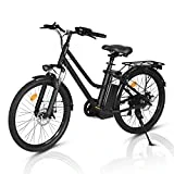 Bicicleta Electrica, 26'' Bici Electrica Montaña con Batería Extraíble de 36V 10Ah, Welocidad Máxima 25 km/h Bici Electrica, Shimano 7 Velocidad, Alcance hasta 35-90 km, Ebike Hombres Mujeres (Negro)
