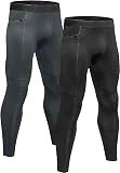 Niksa 2 Piezas Mallas Hombre Running Leggings Deporte Pantalones Largos de Compresión Negro Gris Medium