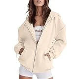 Generisch Chaquetas de mujer vintage con cremallera, tallas grandes, suéter de gran tamaño, suéter de algodón Y2K, sudadera con capucha, chaqueta de entretiempo con capucha, ligera, oversize, Wh1, M