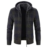 Chaqueta de forro polar para hombre gruesa a cuadros forrada chaqueta polar cremallera con capucha chaqueta de invierno para hombre chaqueta deportiva a prueba de viento con bolsillo abrigo de