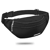 Riñonera Deportiva, Riñonera Mujer Hombre Running Cinturón Impermeable Bandolera Multifuncional Bolsillos Ajustable Bolso de Cintura Viajar Camina el Perro Bicicleta Excursionismo Acampada (Negro)