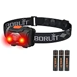 BORUIT Linterna Frontal LED Rojo Luz Blanca Linterna Frontal Batería AAA Super Brillante Linterna Frontal de 4 Modos Para Niños Adultos Camping Correr Senderismo Pesca Faros Delanteros Equipo