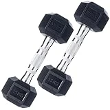 POWRX Mancuernas hexagonales 30 kg Set (2 x 15 kg) - Revestimiento de Goma + PDF Workout (Negro)