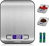ADORIC Báscula Digital para Cocina de Acero Inoxidable, Balanza de Alimentos Multifuncional, Peso de Cocina, Color Plata (Baterías Incluidas) (Plateado)