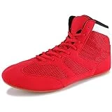 Zapatos De Lucha Para Hombres, Zapatos De Kickboxing Superior Malla Unisex Y Boxeo Juvenil Zapatos De Caja Ligera Para Adultos,Red-3.5 UK