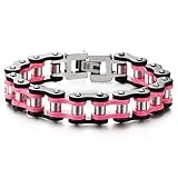 COOLSTEELANDBEYOND Mujer Primera Calidad Rosa Negro Cadena Bici Pulsera, Brazalete de Acero, Bike Chain, Cierre de Hebilla, Pulido