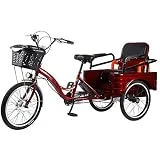 Ambayz Triciclo Eléctrico Para Adultos Bicicletas De 3 Ruedas De 20inch Bicicletas De Crucero Para Personas Mayores Bicicleta con Cesta Y Asiento Trasero, Para Recreación,Compras, Ejercicio,Rojo,20Ah