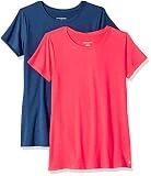 Amazon Essentials Camiseta Técnica Elástica de Manga Corta y Cuello Redondo (Disponible en Tallas Grandes) Mujer, Pack de 2, Azul Marino/Rosa Brillante, L