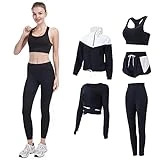 FRECINQ Conjuntos Deportivos para Mujer 5 Piezas Suave Transpirable Cómodo Mujer Chándales Ropa de Correr Yoga Fitness Pilates