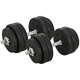 HOMCOM Juego de mancuernas ajustables de 30 kg para levantamiento de pesas y pesas para el cuerpo y entrenamiento para casa, oficina, gimnasio, color negro