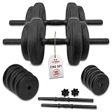 C.P.Sports Par de mancuernas 15KG | mancuernas cortas ajustables para fitness, entrenamiento de fuerza, musculación | barras de mancuernas robustas, robustos platos de pesas de plástico de 30 mm