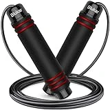 Blukar Cuerda para Saltar, con Mango Antideslizante de Espuma Suave. Cuerda Ajustable Libre y Rodamientos de Bolas de Rápidos para Fitness, Ejercicio de Intervalos, Crossfit - 2.8M, PVC, negro-rojo