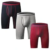 Nuofengkudu Hombre 3 Pack Larga Bóxers Ajustados Bulge Braguitas Calzoncillos Ropa Interior Suave Elástico Compresión Shorts Underwear Mutande Panty Hipster Rosso/Grau/BLU Chiaro Tamaño XL