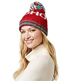 Steve Madden Womens Ho Ho Holiday Pom-Pom Beanie Hat, Red