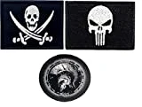 3 Parches Bandera Punisher, Escudo Espartano Calavera con Espada Pirata, 100% Bordado, velcro
