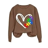 OCCOKO Sudadera de Manga Larga con Estampado de de Amor Informal con Cuello Redondo a la Moda para Mujer Chaqueta Mujer Calentita (Coffee, M)