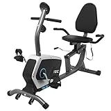 ISE Bicicletas Estaticas Reclinadas, Bicicleta Estática con Respaldo, 8 Niveles de Resistencia, Sensor de Pulso, Entrenamientos de Recuperación, Máx. 120 kg, SY-6801