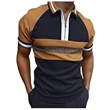 Camiseta de Manga Corta con Estampado de Solapa Suelta con Cremallera y Solapa Suelta a la de Primavera y Verano para Hombre Camisa Hombre (Khaki, XXXL)